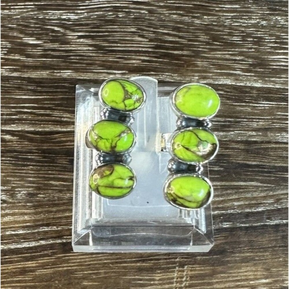 Native Southwest Sterling Silver Green Copper Turquoise Floater Bypass Ring 8.5